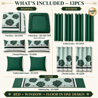 Lot de 13 pièces de draps de lit King Size avec rideaux assortis, drap-housse, taies d'oreiller, housses de coussin et tapis de sol