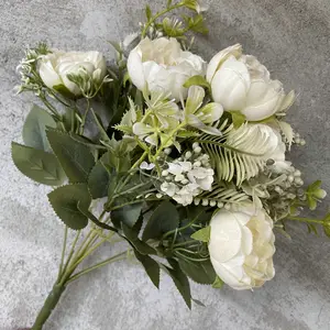 Flor de 6 cabeças peônia buquê faux fleur, decoração para casamento, atacado