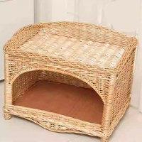 Nouvelle Niche pour Chat en Rotin Respirante et Imperméable, Style Villa, Panier en Osier Robuste avec Fond en Bois, Nid pour Petits Animaux à Vendre