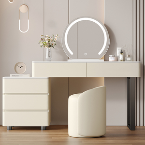 New Arrival Cream Style Solid Wood Extendable Makeup <strong>Dressing</strong> <strong>Table</strong> with Modern <strong>LED</strong> Lighted <strong>Mirror</strong> for Bedroom and School - Product Image 3
