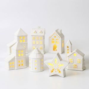 Vente en gros d'ornements de maison en céramique LED, style nordique, éclairage nocturne ajouré, décoration de maison pour les fêtes de Noël, cadeaux promotionnels - Product Image 3