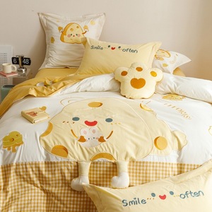 Trẻ Em Của Phim Hoạt Hình Rửa Sạch Bông Bộ Đồ Giường Bộ 4Pcs Da Thân Thiện Gấu <span class=keywords><strong>Tiger</strong></span> Kid Giường Đầy Màu Sắc Dễ Thương Quyến Rũ - Product Image 3