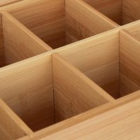 Boîte à thé rectangulaire en bambou naturel de haute qualité avec finition laquée, 10 compartiments et couvercle transparent pour organiser les sachets de thé