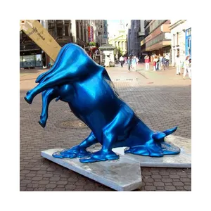 现代抽象户外高抛光生活尺寸不锈钢牛游行雕塑出售