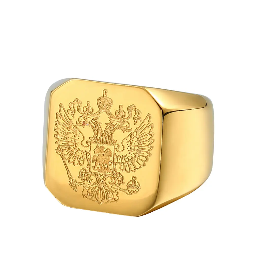 Anéis retrô de aço inoxidável, anéis dourados de estilo águia dupla, estilo retrô, vintage, SS8-320R