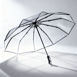 Transparent Bubble Three-Fold Iron <b>Frame</b> Glass Fiber Ribs Manual Opening Auto Close Folding Umbrella Sun Protection for Women - Product Image 5