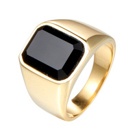 Bague rectangulaire en pierre précieuse personnalisée vintage rétro en acier inoxydable pour hommes, tendance et élégante, vente en gros de bijoux