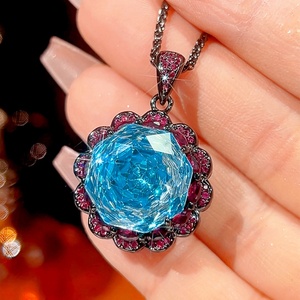 Wholesale Eco-friendly Copper Black Gold Plated 16-10MM Sea Blue Zircon Necklace Earrings <b>Ring</b> <b>Woman</b> Jewelry <b>Set</b> Bridal - Product Image 4