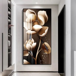 Cuadro de Porcelana con Flores Doradas de Lujo, Impresión con Cristales, 50% Pintado a Mano, Textura 3D, Arte de Pared para Sala de Estar con LED - Product Image 1