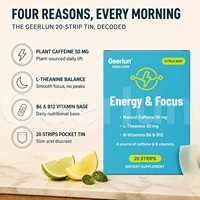 Bandes orales énergétiques personnalisées OEM à dissolution rapide avec caféine, vitamine B12 et L-Théanine – Complément alimentaire en film mince pour l'énergie et la concentration