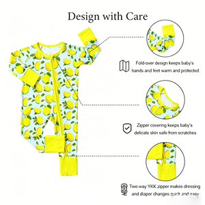 Pyjamas doux en bambou écologiques unisexes pour bébés garçons et filles de Babee Bamboo, grenouillères à fermeture éclair bidirectionnelle - Product Image 4