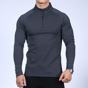 Wholesale Men's Long Sleeve Shirt Gym Jogging Casual Half Zip Shirts Custom Logo Fitness Solid White Color Pullover