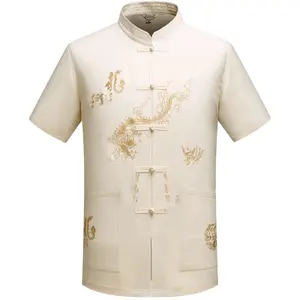 Летний костюм tang с коротким рукавом для мужчин, рубашка для отца, костюм в китайском стиле, Лидер продаж