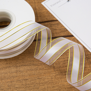 Kotak hadiah jala tepi emas 2.5cm 45Yard kotak kue <span class=keywords><strong>Satin</strong></span> tanpa kata warna Solid tepi Tengah pita - Product Image 5