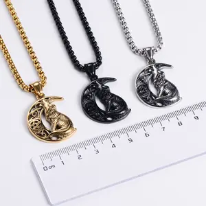 2022 new men E-commerce titanium steel Viking Howling Wolf Half Moon pendant necklace