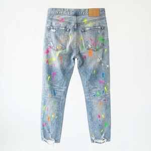 <b>Men's</b> High Waist Regular Fit Straight-leg Distressed <b>Ripped</b> Denim <b>Jeans</b> Cotton Washed Casual Style Spring Wear Waterproof - Product Image 2