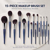 Ensemble de pinceaux de maquillage en poils de chèvre, pointe fine, pour fond de teint, poudre, blush, fard à paupières, anticernes, avec manche foncé, outils cosmétiques