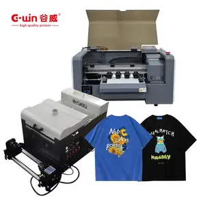 Gwin 7 warna XP600 Dual head T-Shirt mesin cetak 30cm A3 DTF Printer dengan bubuk Shaker dan Pengering