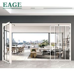 Ba liên kết hợp kim nhôm trượt và gấp PT cửa kính cường lực với bề mặt hoàn thiện viền đơn để trang trí - Product Image 1