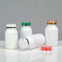 Bouteille en HDPE de 200 cc à épaule inclinée, col de 38 mm, transparente, à double couche, avec bouchon en plastique pour capsules et comprimés