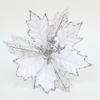 Fleur de Poinsettia Artificielle X-078 en Velours Scintillant, Prête à Poser, pour Arbre de Noël, Couronne, Décoration de Fête, Accessoire