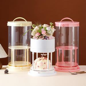 Caja de plástico redonda para regalo de flores frescas, caja de pastel de doble capa y de una sola capa, embalaje vacío. - Product Image 4