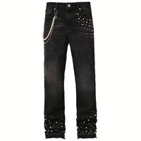 Jeans droits de luxe respirants avec chaîne de perles décorative pour hommes, style streetwear, pantalon en denim pour l'été, le printemps, l'automne et l'hiver