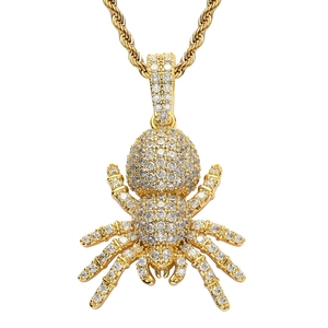 Colar Masculino de Latão com Pingente de Aranha Cravejado com Zircônia Cúbica Micro Pavê Estilo Hip Hop - Joias Atacado - Product Image 4