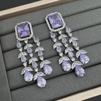 Schmuckset aus Kupfer mit Lila Edelstein und Quasten, 3-teilig, Abend-Schmuckset mit Armband, Ohrringen und Ring, OEM