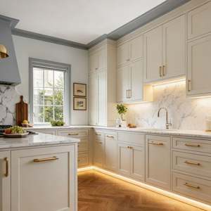 Ensemble de cuisine intelligent de luxe BALOM personnalisé avec éclairage LED, panneaux de porte plats et options de disposition personnalisées pour la rénovation de la maison - Product Image 4