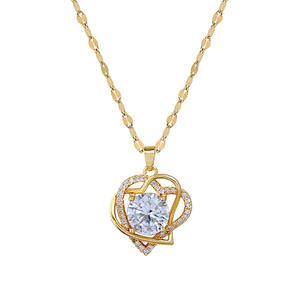 Doble capa corazón blanco diamante caliente nuevo Micro incrustaciones chapado en oro colgante <span class=keywords><strong>collar</strong></span> moda Unisex moda personalidad Internet - Product Image 5