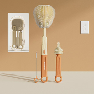 Brosse à <span class=keywords><strong>biberon</strong></span> en silicone : Brosse multifonctionnelle à manche droit portable pour tétine, ensemble de brosses de nettoyage pour biberons et tasses - Product Image 1