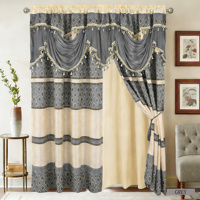 Voilage jacquard double couche à passe-tringe, motif floral, 100 % polyester, occultant et ignifuge pour chambre à coucher (vente en gros)