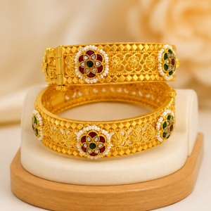 925 Silver Antique Bangles Traditional Floral Designer <b>Kada</b> Bracelet Set for Women Wedding Jewelry - Product Image 4