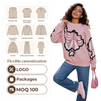 Service personnalisé à faible MOQ, pulls en tricot d'hiver de style streetwear jacquard pour femmes, vêtements pour femmes