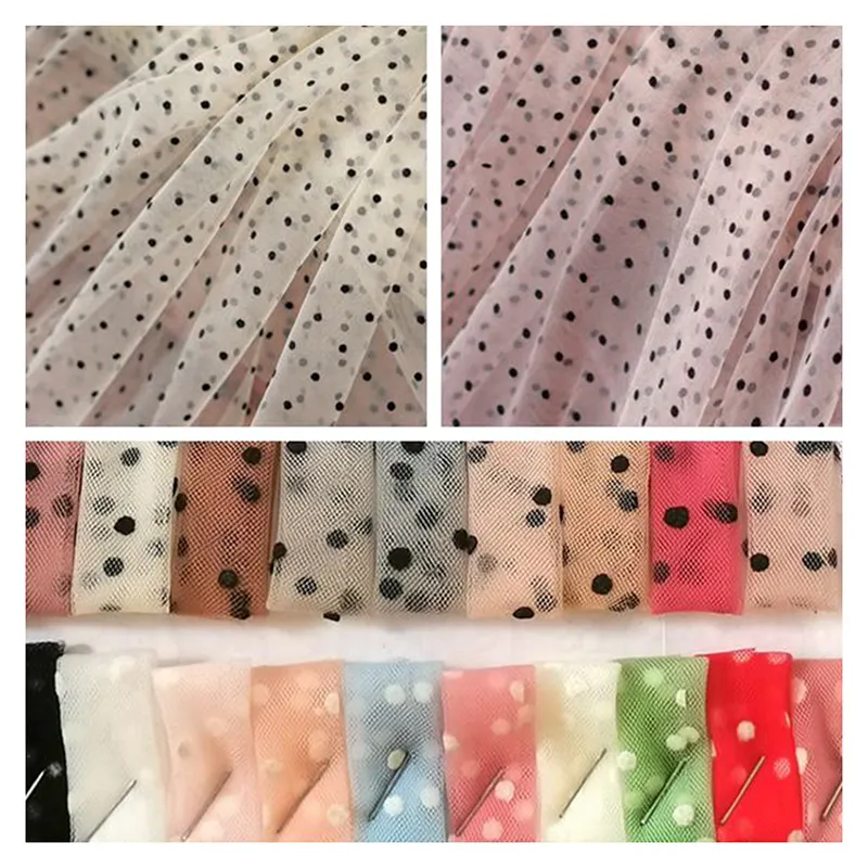 100% Polyester Dệt Kim Đổ Xô Lưới Polka Dot Vải Tuyn Ren Vải Lưới Co Giãn Và Thoáng Khí Cho Đám Cưới Cô Gái Ăn Mặc