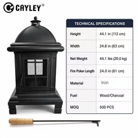 Cheminée extérieure autoportante en fer à bois avec grille de sécurité, chauffage pour patio, cour et jardin