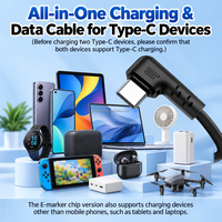 Câble de charge rapide USB C vers C 240W 20V 6A avec connecteur en forme de L, cordon haute puissance pour smartphone, tablette, appareil photo, ordinateur portable, batterie externe