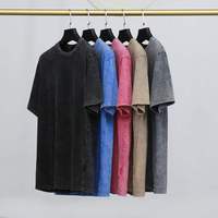 T-shirt surdimensionné pour homme en coton 100% lourd, effet vieilli, tricoté, délavé à l'acide, avec logo personnalisé