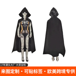 Disfraz de Halloween para Mujer, Capa con Capucha de Calavera, Estampado Digital, Traje Zentai Ajustado, Cosplay - Product Image 3