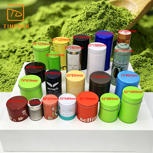 Wholesale Multi Sizes Custom Printed Round Food Grade Metal Tin Can Matcha Tea and Coffee Powder Storage Tin for Gift Packaging
