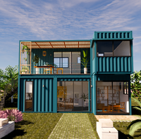 Maison modulaire préfabriquée en acier à ossature plate de 20 pieds, panneau sandwich, expédition, maison conteneur à 3 chambres, salle de bain, supermarché