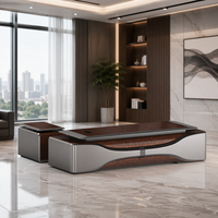 Bureau de direction haut de gamme en bois de palissandre avec finition cristal, peinture à l'eau écologique de qualité E1, table de patron LED, table de bureau moderne