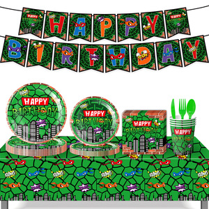 Articles de fête Teenage Mutant Ninja Turtles, décorations d'anniversaire, assiettes en papier, gobelets, nappe, ensemble de 60 à 80 pièces - Product Image 1