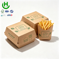 Caja de Cartón Kraft para Hamburguesas con Caja para Papas Fritas, Empaque Ecológico para Comida Rápida, Diseño Personalizado, Contenedor para Hamburguesas