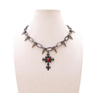 Gothic Studded Necklace Zinc Alloy Spike <b>Chain</b> <b>Cross</b> Heart Pendant Punk Fashion Party Jewelry - Product Image 6