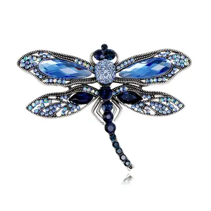 SISSLIA High Grade Fashion Animal Brooch Pins Coat Accessories Jewelry Gifts Blue Crystal Vintage Dragonfly Brooches Women