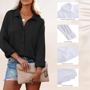 เสื้อเชิ้ตแขนยาวผู้หญิงสีดำ ผ้าป๊อปลิน รีดง่าย สไตล์ธุรกิจ เหมาะสำหรับใส่ทำงานในออฟฟิศ - Product Image 3