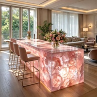 Îlot de cuisine élégant en marbre poli rétroéclairé, pierre naturelle rose, cristal de quartz rose, pour maison, villa, salon