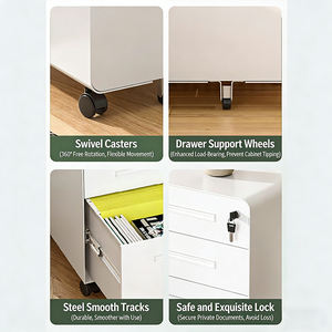 Armoire de classement mobile en acier moderne, compacte, à profil bas, écologique, à 3 tiroirs avec <span class=keywords><strong>roulettes</strong></span> pour le rangement de bureau à domicile dans les petits espaces - Product Image 6